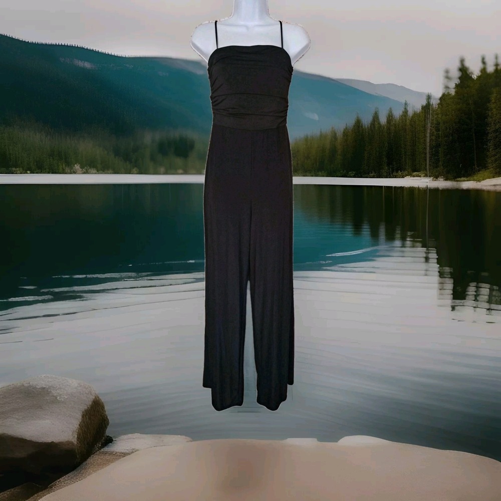 Cefian Women's Jumpsuit Black Lg Spaghetti Straps‎ Ruched Top Polyester Spandex